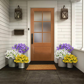 SupBri silk and plastic pansies create a lifelike look on planters