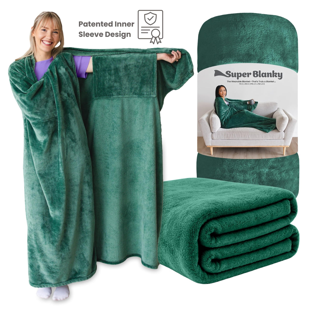 Super Blanky green wearable blanket perfect as gifts for wife or girlfriend.