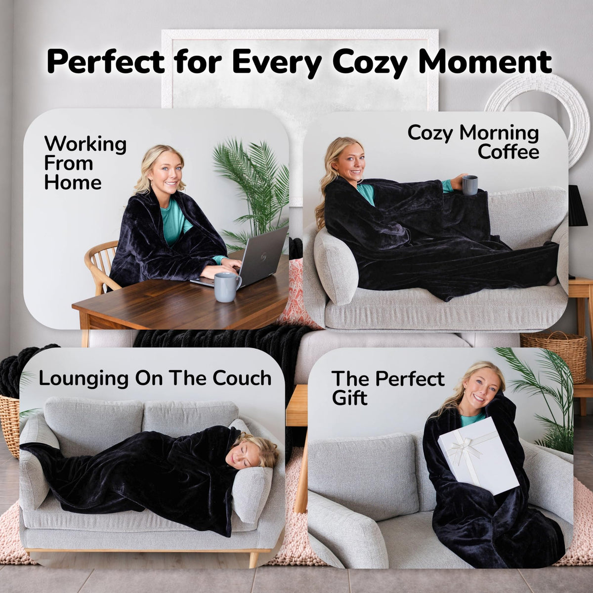 Super Blanky soft cozy fabric feels like a warm hug at home.