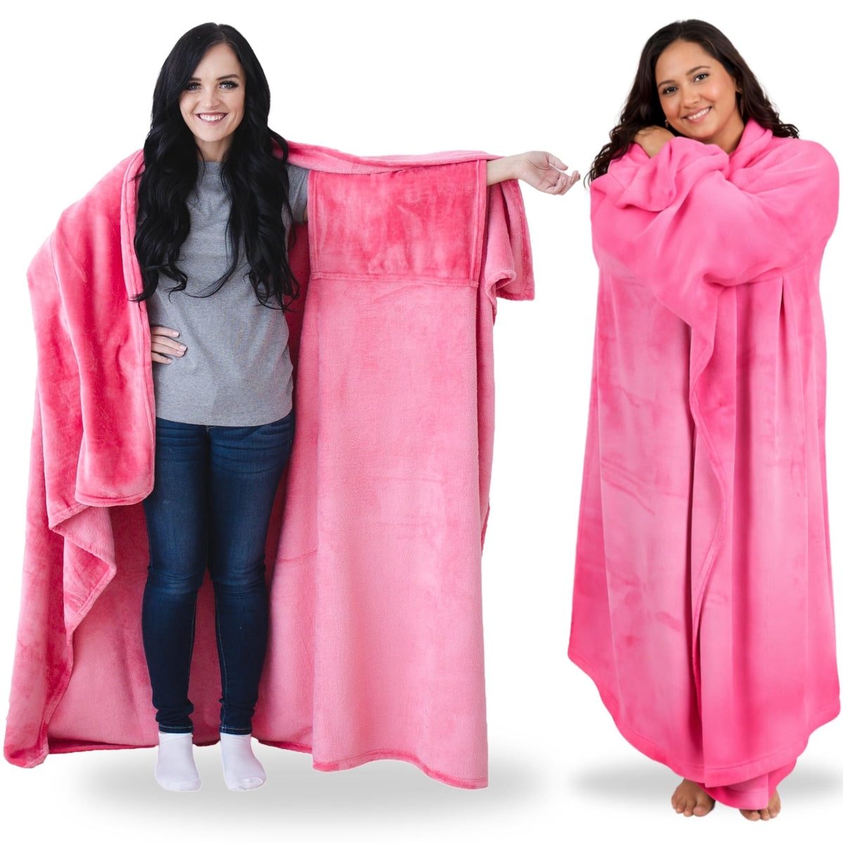 Super Blanky wearable blanket in hot pink front view offers ultra-soft warmth for cozy moments