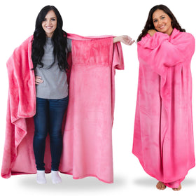 Super Blanky wearable blanket in hot pink front view offers ultra-soft warmth for cozy moments