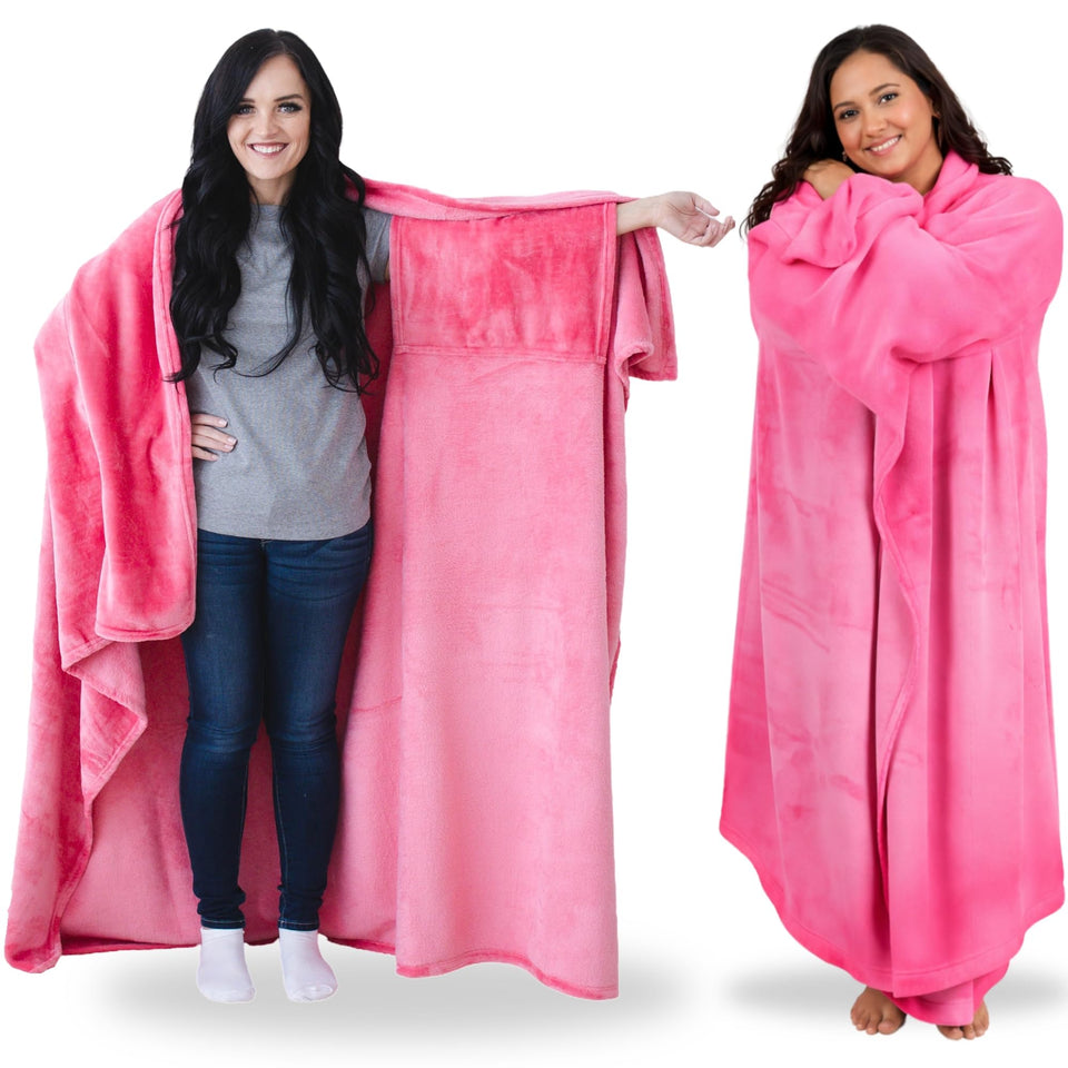 Super Blanky wearable blanket in hot pink front view offers ultra-soft warmth for cozy moments