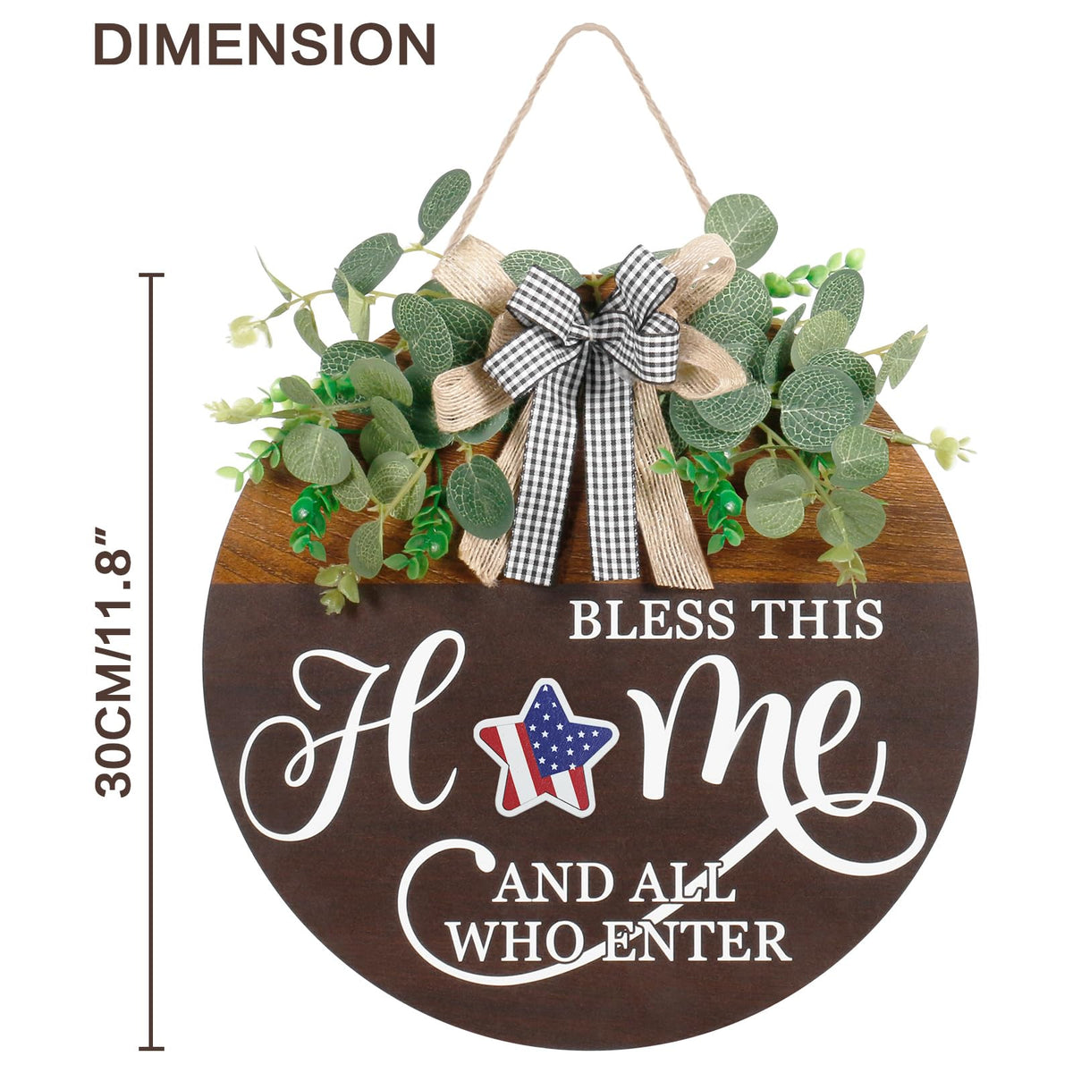 Super Holiday welcome sign with green plants and bows adds seasonal charm