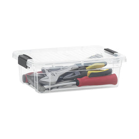 Superio clear storage bin with lid; quick closet access.