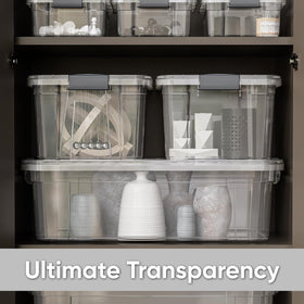 Superio latching lid bin provides secure stackable organization.
