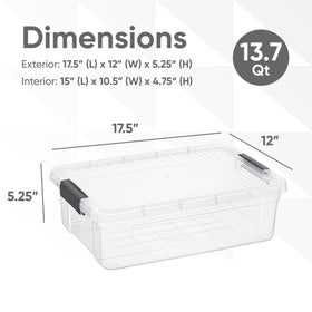 Superio stackable transparent storage bin highlights space-saving organization.