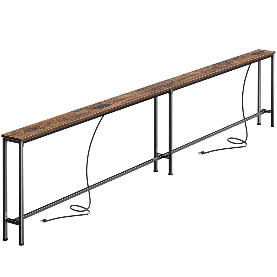SUPERJARE 110.2-inch sofa table with power outlets for convenient charging.