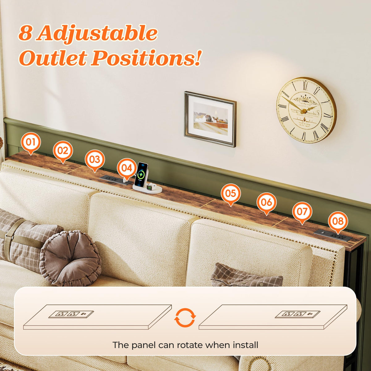 SUPERJARE anti-tip kit enhances safety behind sofa arrangement