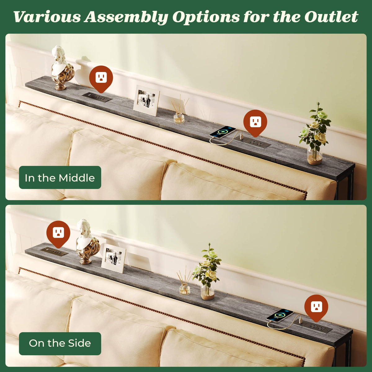 SuperJARE console table fills gap between sofa and wall for clean lines.