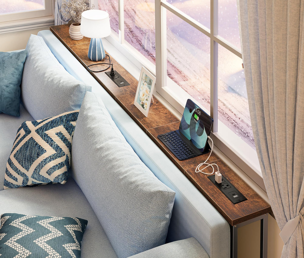 SUPERJARE console table behind couch setup showing organized space.