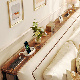 Five-point-nine-inch wide slim console fits between couch and wall.