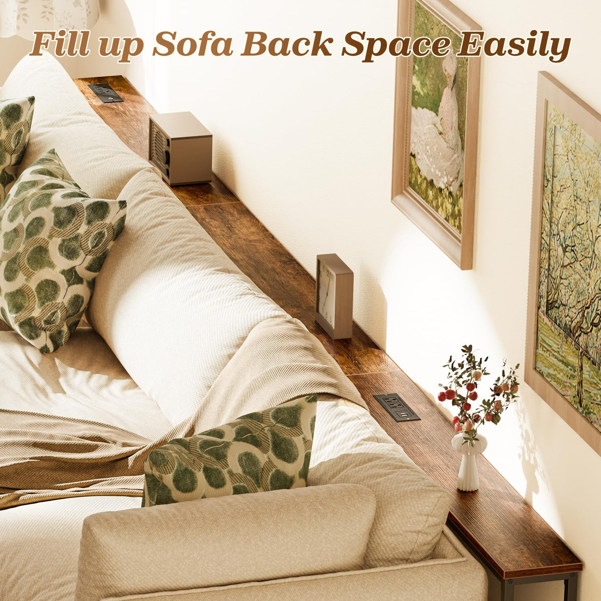 Slim 5.9-inch wide console fits between couch and wall for efficient space.
