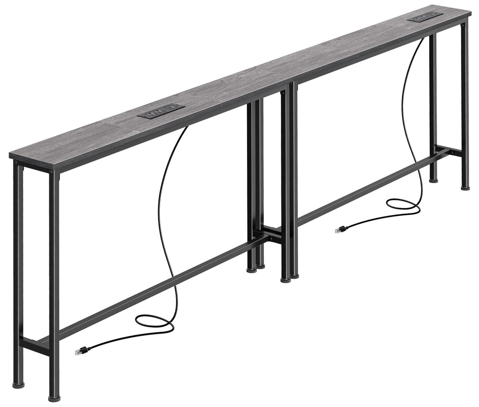 SuperJARE narrow console table with outlet seen from side view for convenient charging.