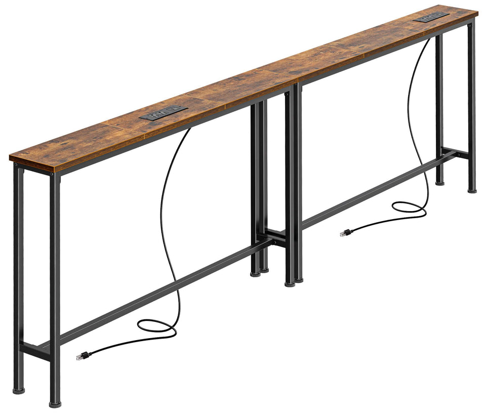 SUPERJARE narrow console table side view with outlets for easy charging.