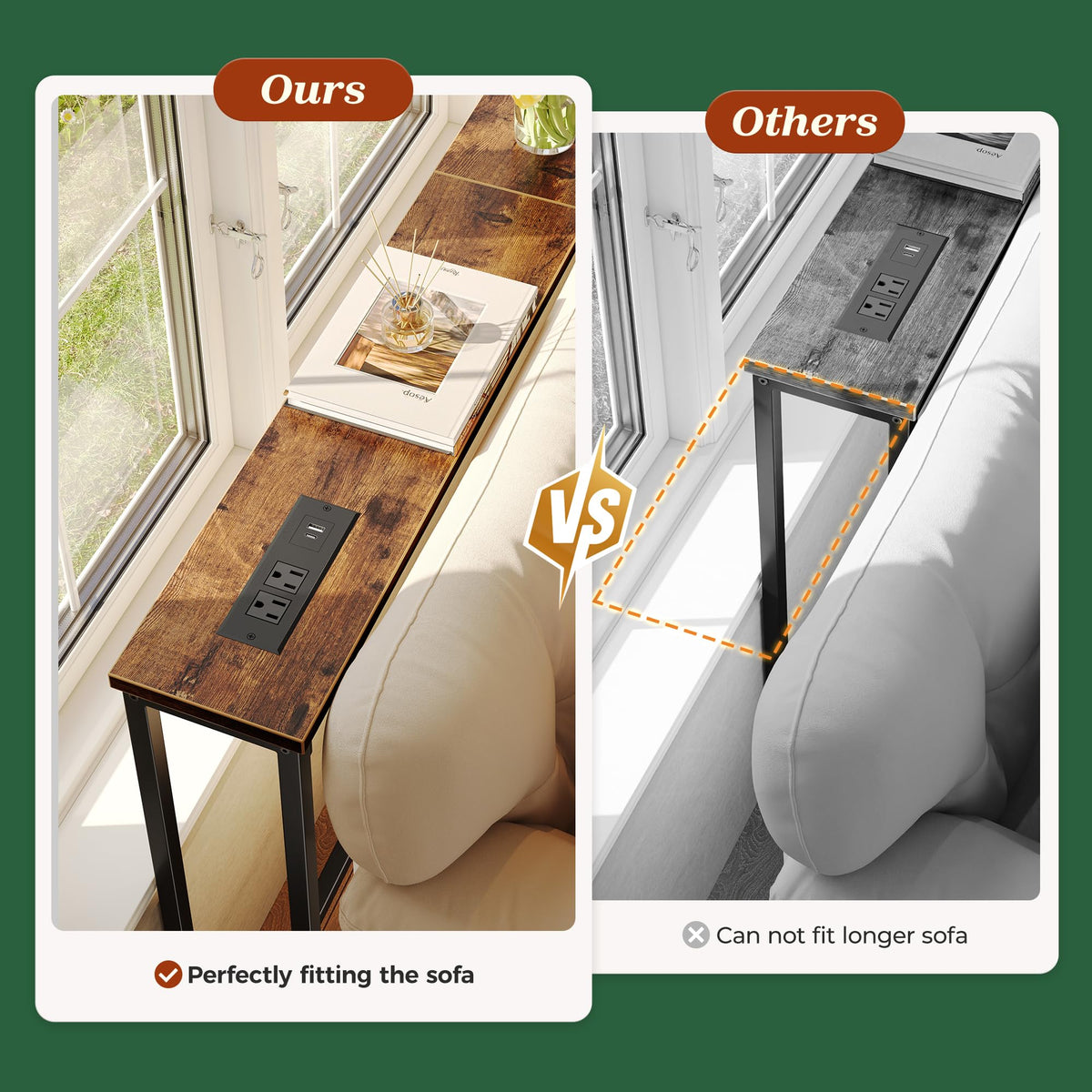 Narrow 5.9-inch width fits behind the sofa without crowding