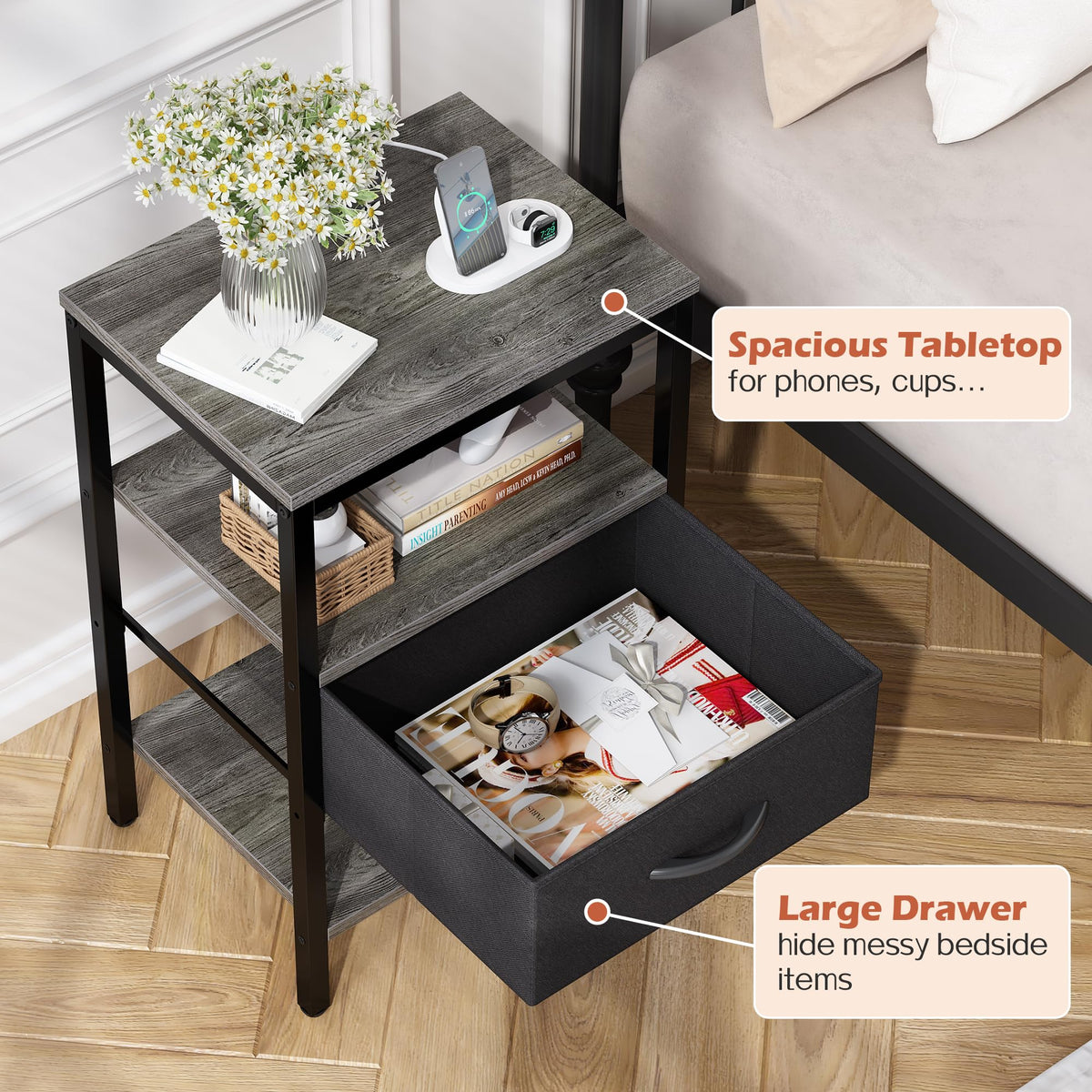 Adjustable feet ensure stable placement on uneven floors.