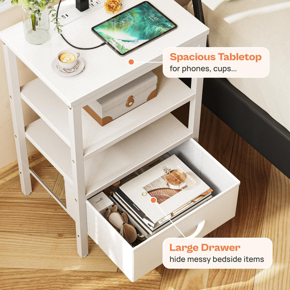SUPERJARE nightstand adjustable feet for stable placement