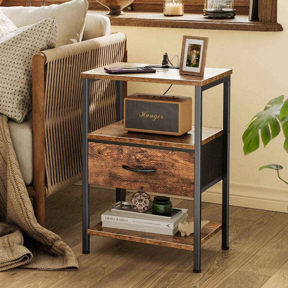 SUPERJARE nightstand adjustable feet ensuring wobble-free placement
