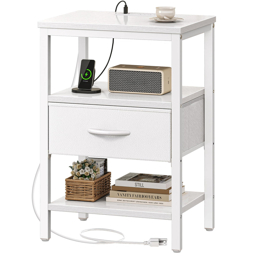 SUPERJARE nightstand with charger station for bedside charging convenience