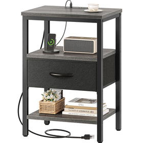 SUPERJARE nightstand with charging station, front view for easy bedside access.