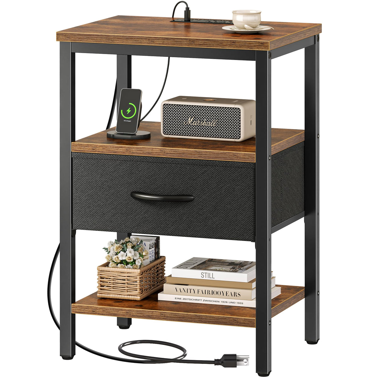 SUPERJARE nightstand with charging station keeps bedside devices powered for easy regeneration.