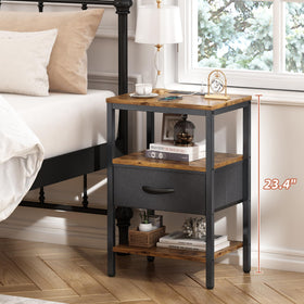 Fabric drawer can be installed up or down for flexible storage options.
