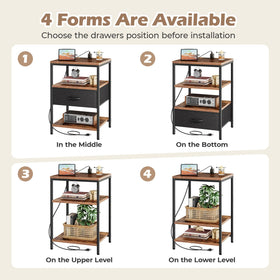Superjare nightstand easy assembly with labeled parts and tools.
