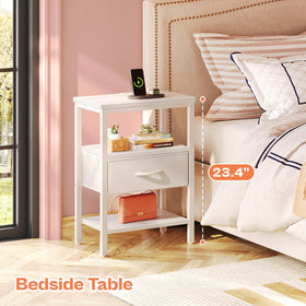 SUPERJARE nightstand fabric drawer open showing storage space
