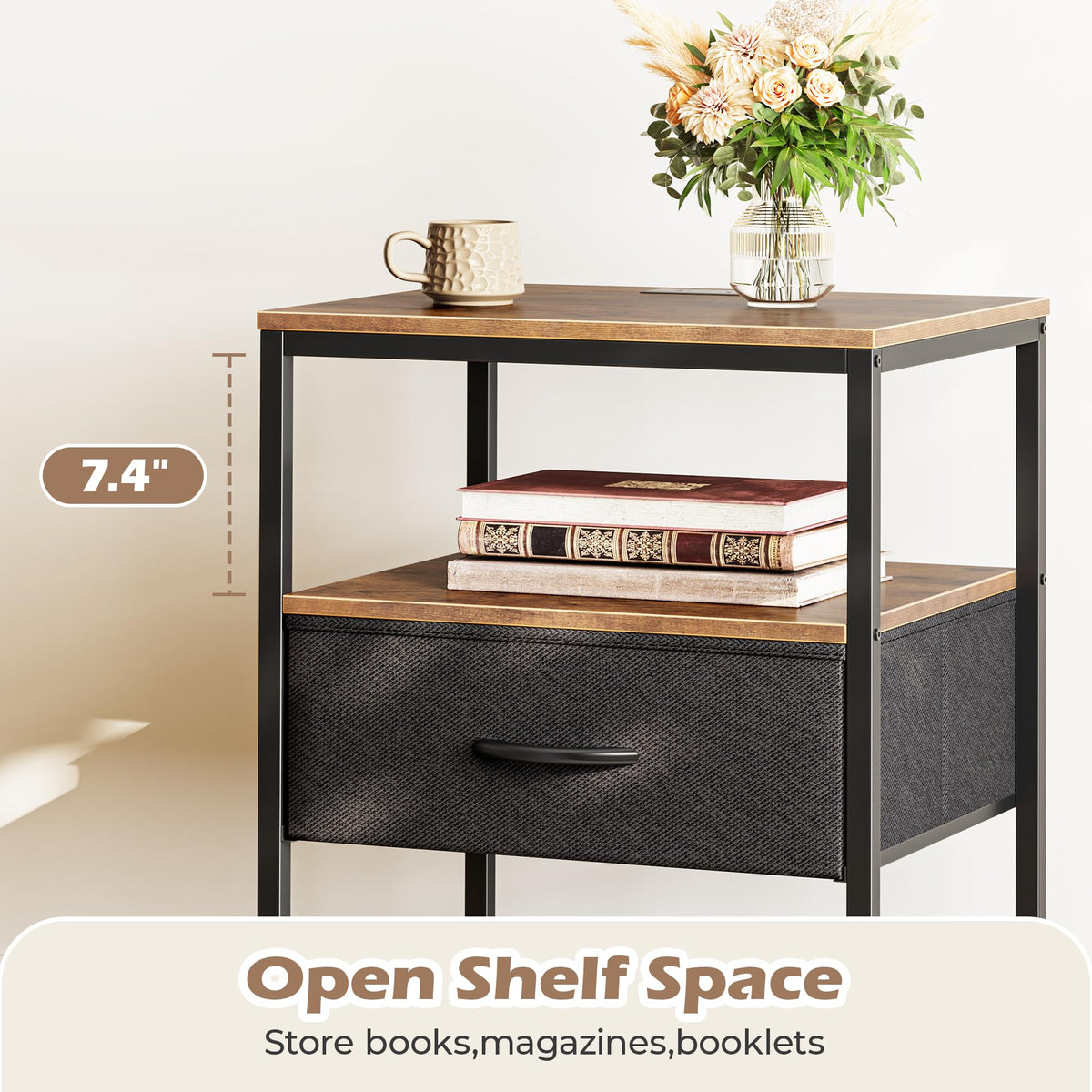 Superjare nightstand fits modern living rooms as a versatile surface.
