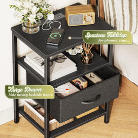 SUPERJARE nightstand three-tier storage for books and remotes.
