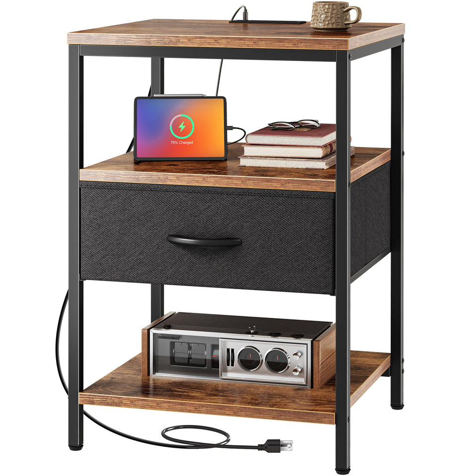 Superjare nightstand with charger station offers bedside charging and storage.