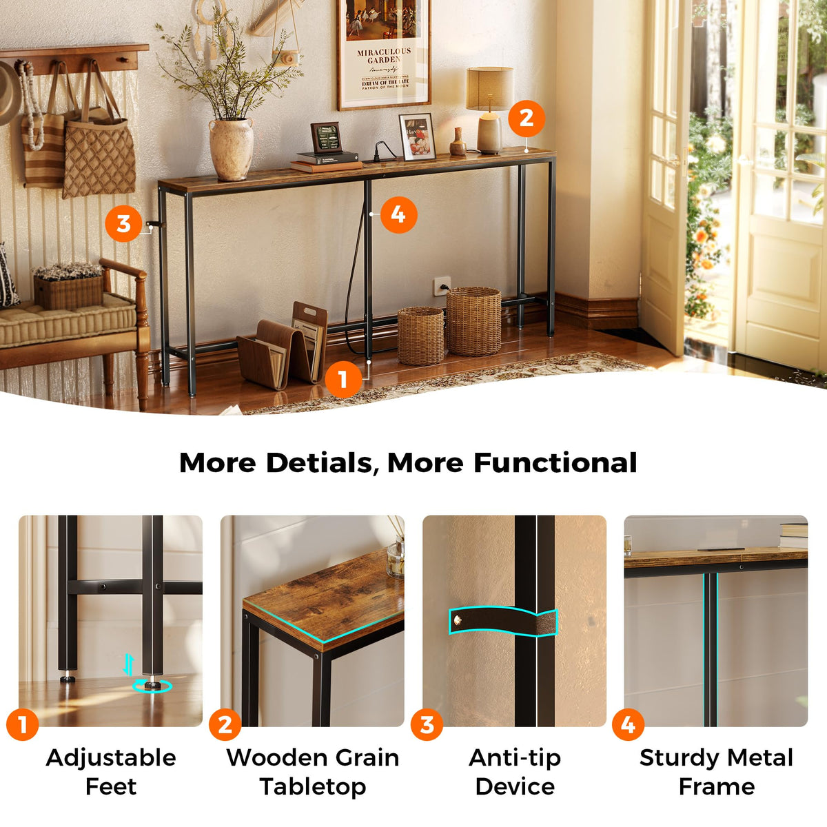 SuperJARE versatile table serves as a plant stand or entryway organizer.