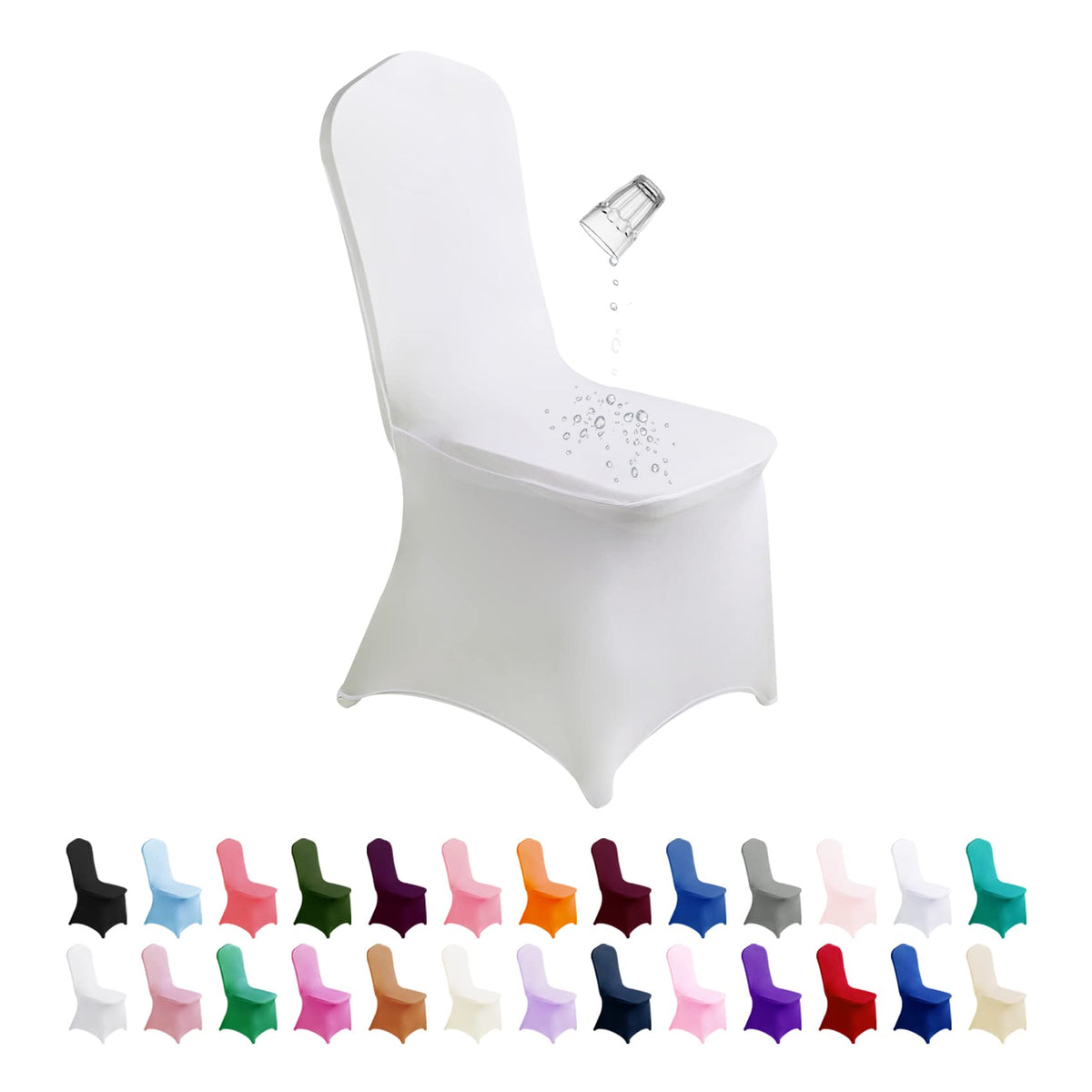 SuperO waterproof spandex chair cover in white protects banquet chairs from spills