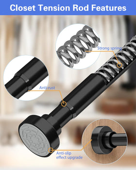 Supforce anti-slip end caps grip walls to prevent rod movement.