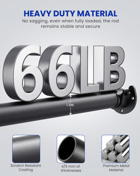 Supforce heavy-duty closet rod supports up to 66 pounds
