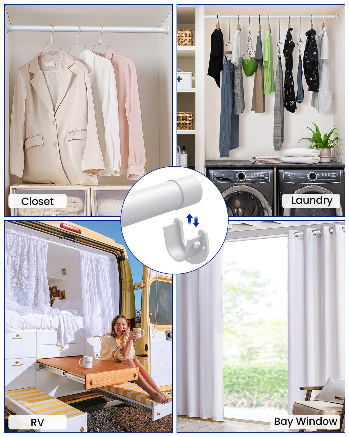 Supforce rod ideal for laundry spaces and closet organization.