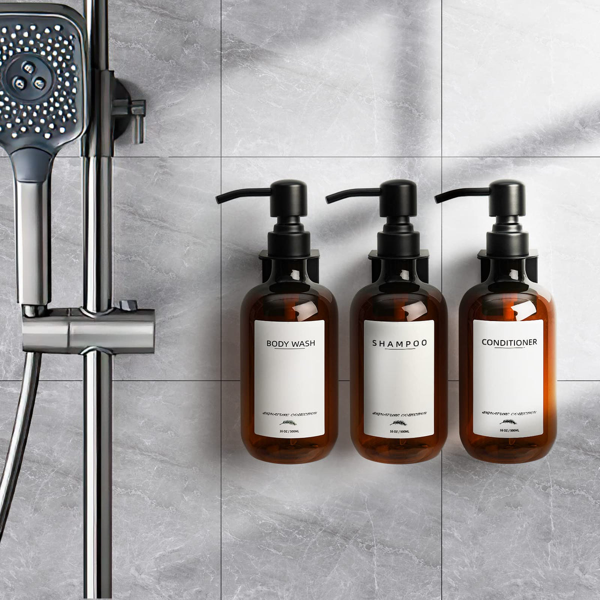 Supforce matte pump shower dispenser adds elegance and minimizes drips.