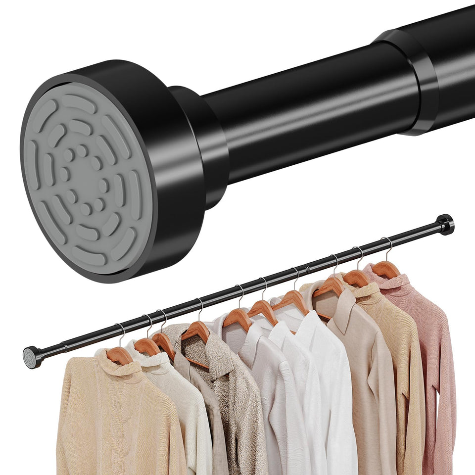 Supforce No-Drill Closet Rod in black, extended length for flexible closet organization.