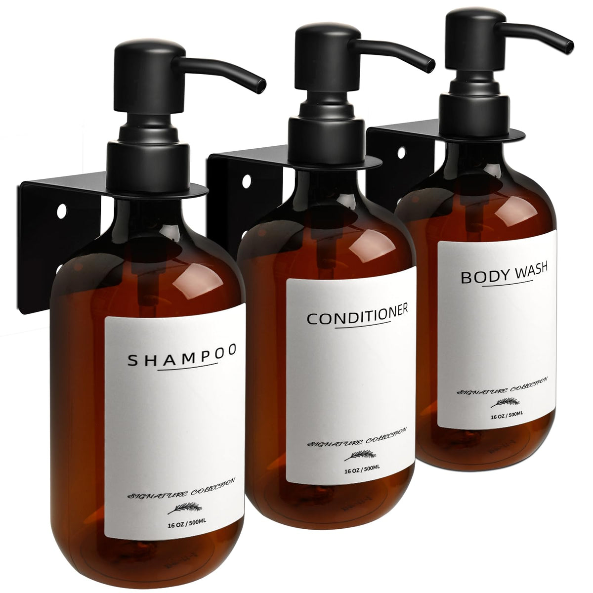 Supforce shampoo dispenser wall mount amber bottle keeps shower organized.