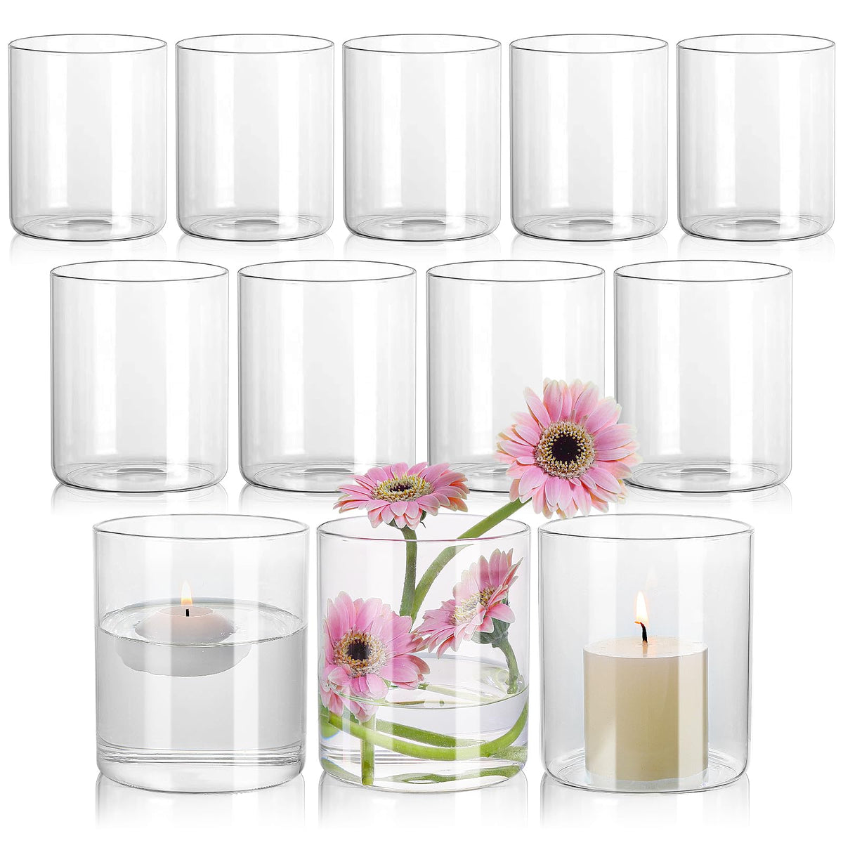 SUPMIND 12pc glass cylinder vase for elegant centerpieces and table decor.