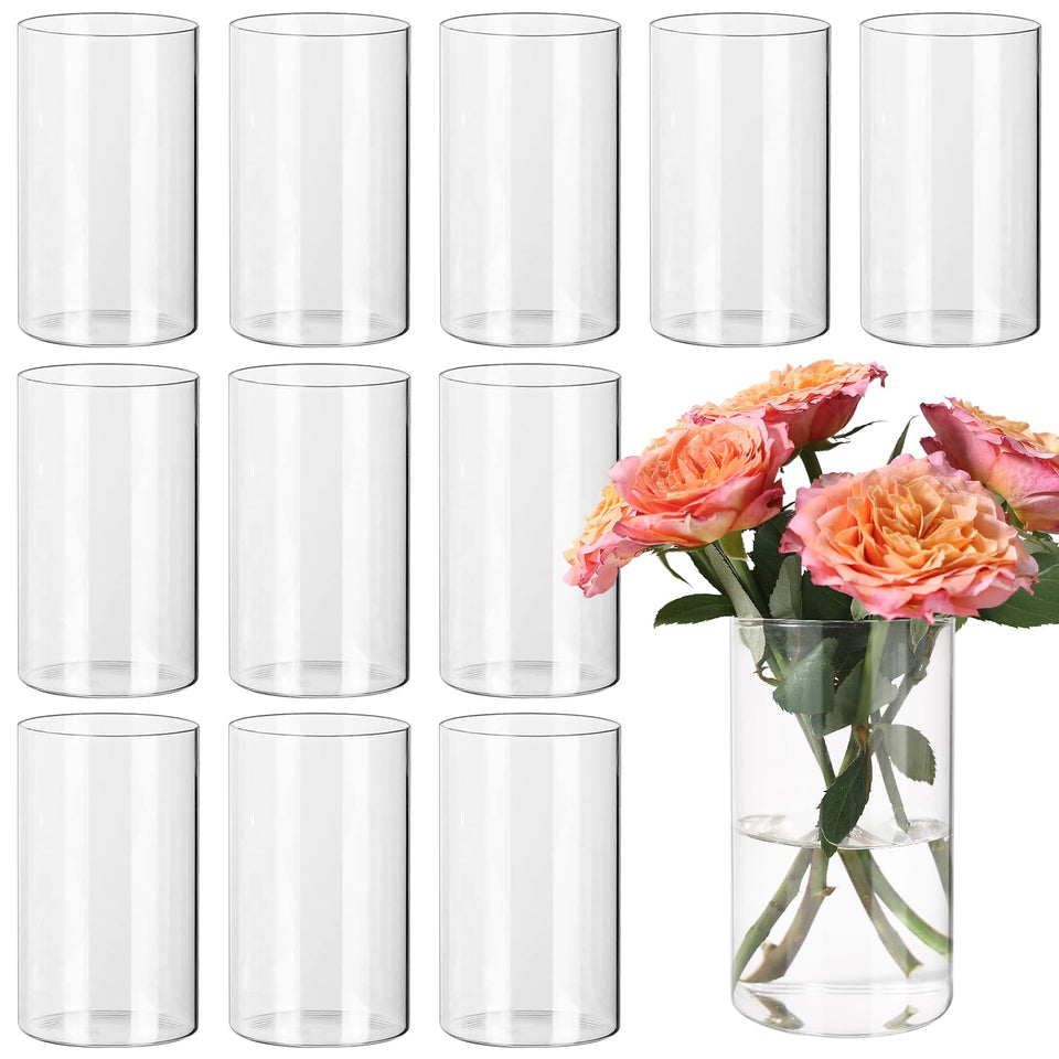 SUPMIND 12-piece clear cylinder vases ideal for elegant table centerpieces.