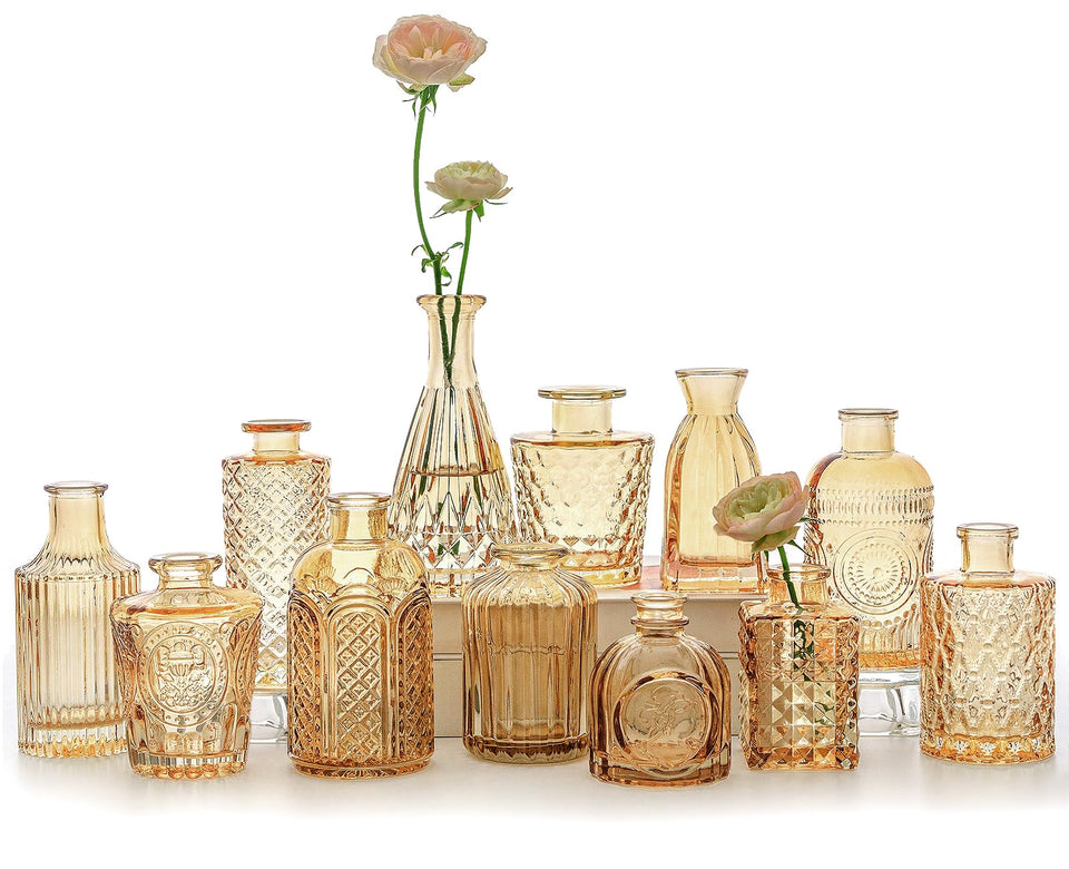 SUPMIND 12pc glass bud vase set amber adds vintage charm to centerpieces