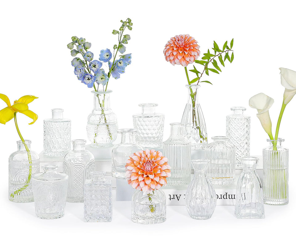 SUPMIND 16pc bud vase set: clear glass centerpiece accents for weddings and home decor.