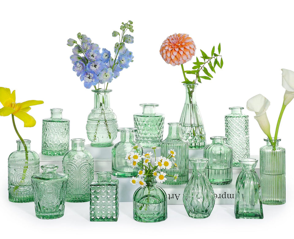 SUPMIND bud vase set, green glass for compact centerpieces