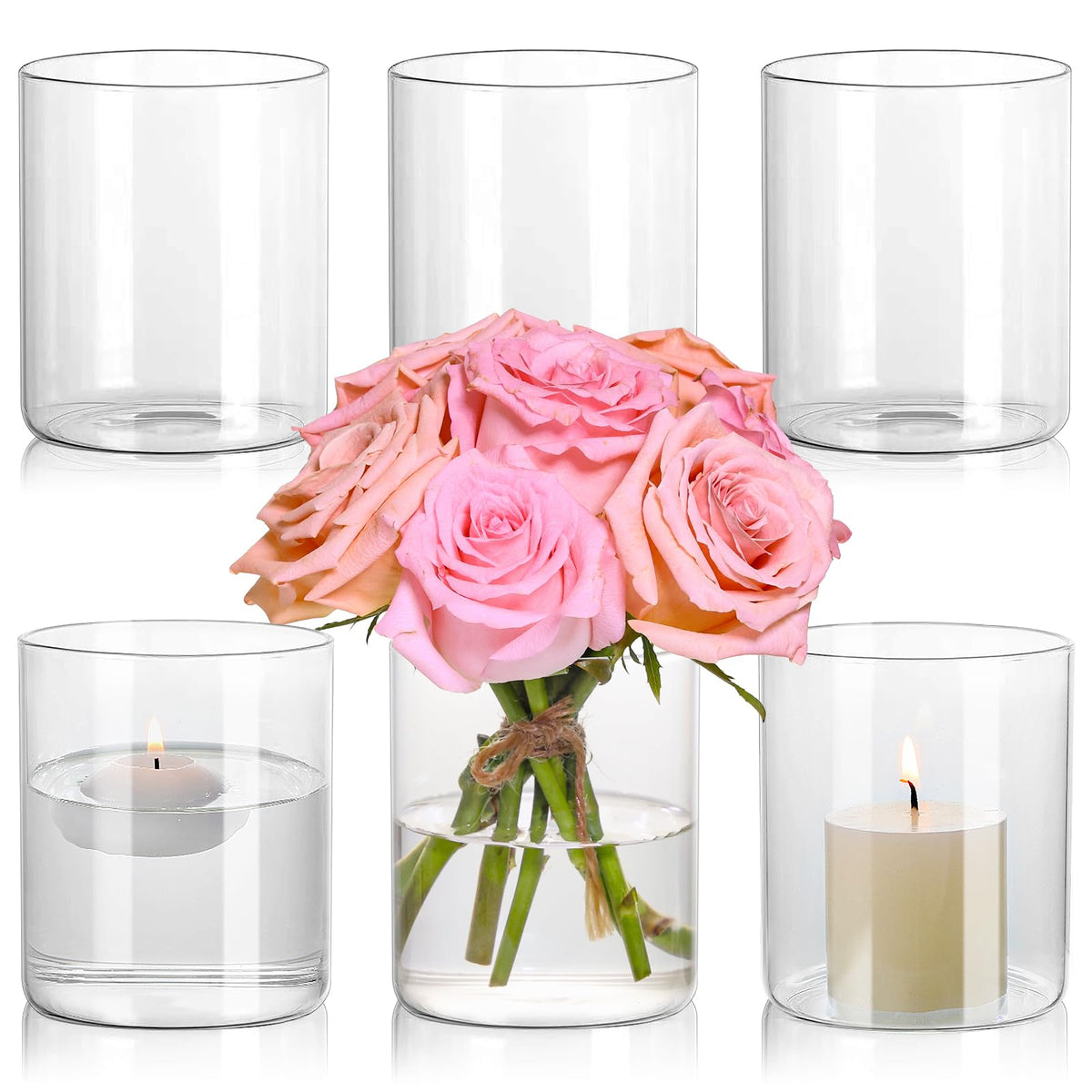 SUPMIND glass cylinder vase set of 6 for elegant centerpieces and fresh arrangements.