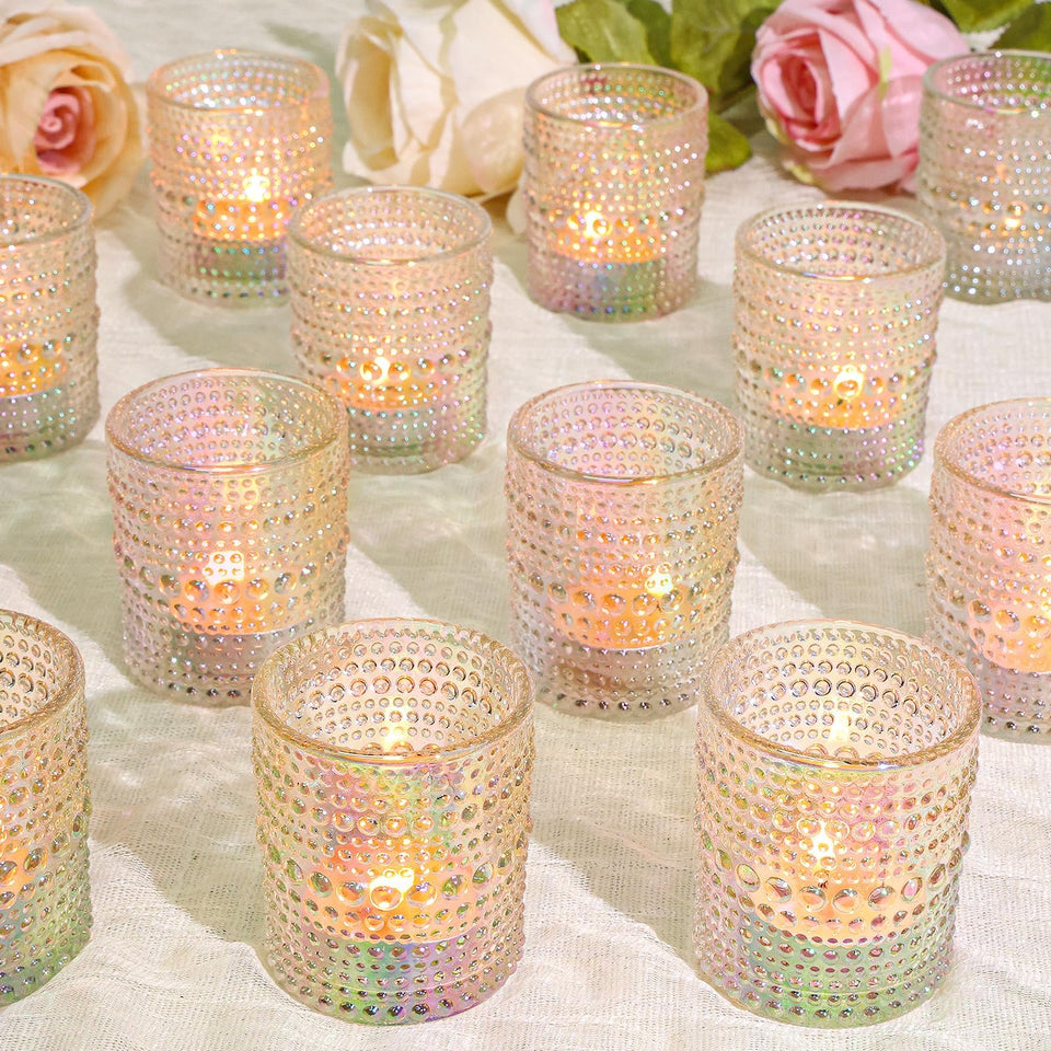 SUPMIND pink iridescent votive holder close-up for wedding centerpieces