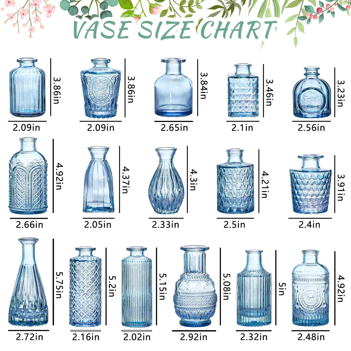 SUPMIND small blue flower vases highlight delicate stems on tabletops.