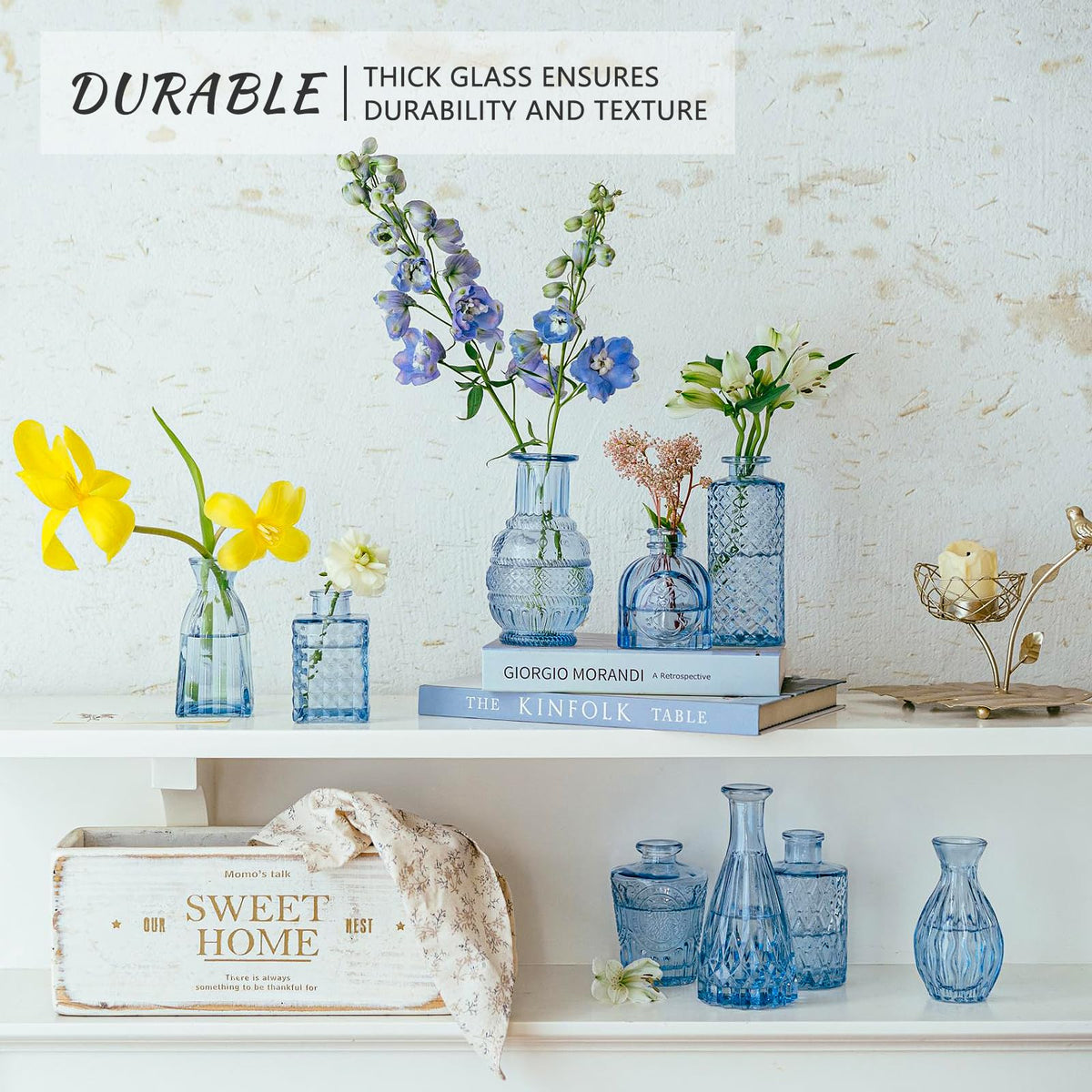 SUPMIND thick glass vases resist breakage while catching light.
