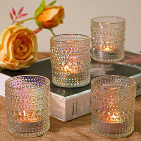 SUPMIND wedding table votive holder closeup in glass iridescence