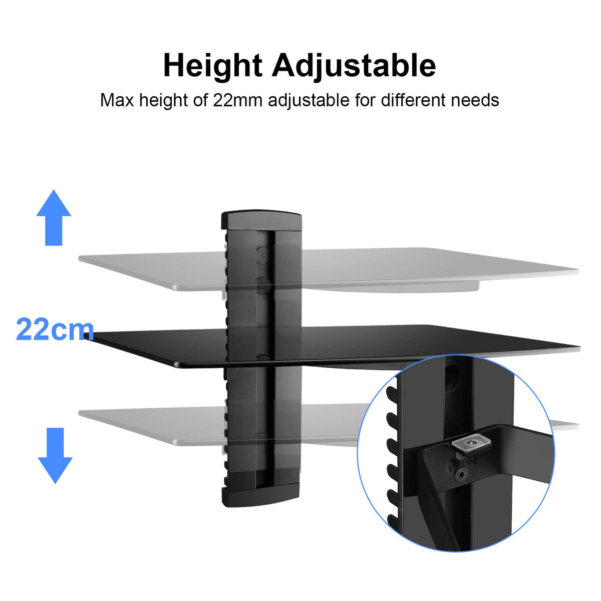 Suptek silver aluminum finish shelf complements contemporary TV spaces